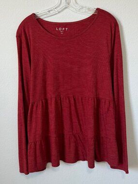 LOFT Long Sleeve Scoop Neck Tiered Stretch Blouse Women's Size XL